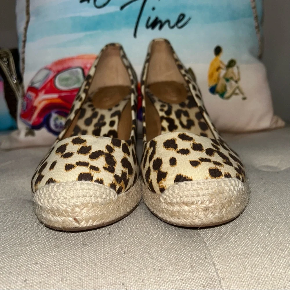 J.Crew Women'S Seville Brown/Beige Leopard Canvas Espadrille Wedges Shoes - Picture 4 of 12
